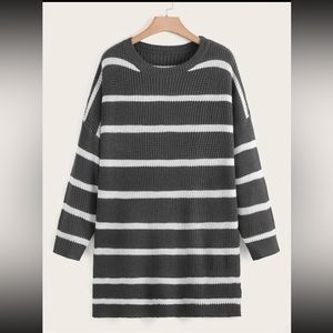 Plus Stripe Drop Shoulder Sweater Dress
